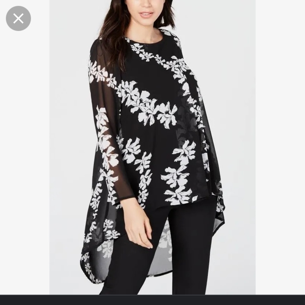 Alfani Women's Long Blouse Tunic Chiffon High Low Long Sleeves. Size XS.